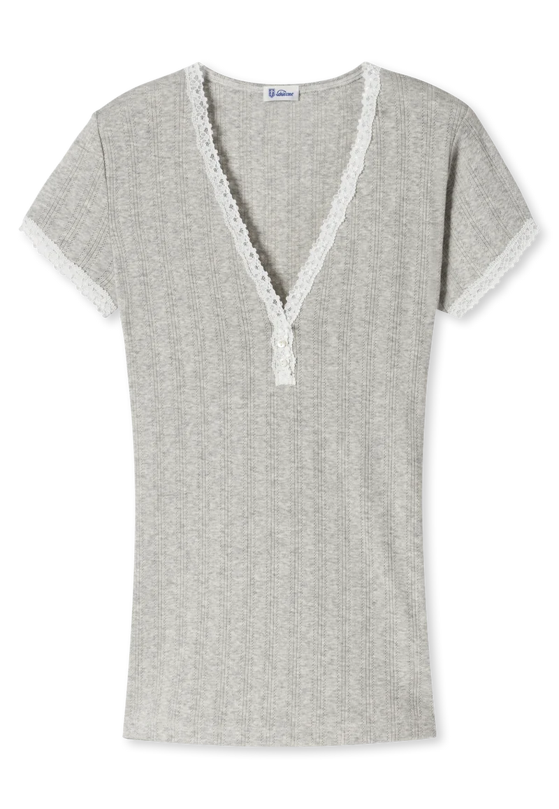 T-Shirt V-Ausschnitt mit Knopfleiste Grau - Revival Agathe