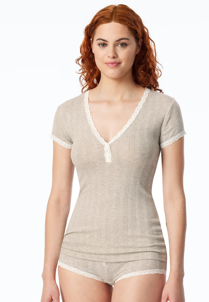 T-Shirt V-Ausschnitt mit Knopfleiste Grau - Revival Agathe