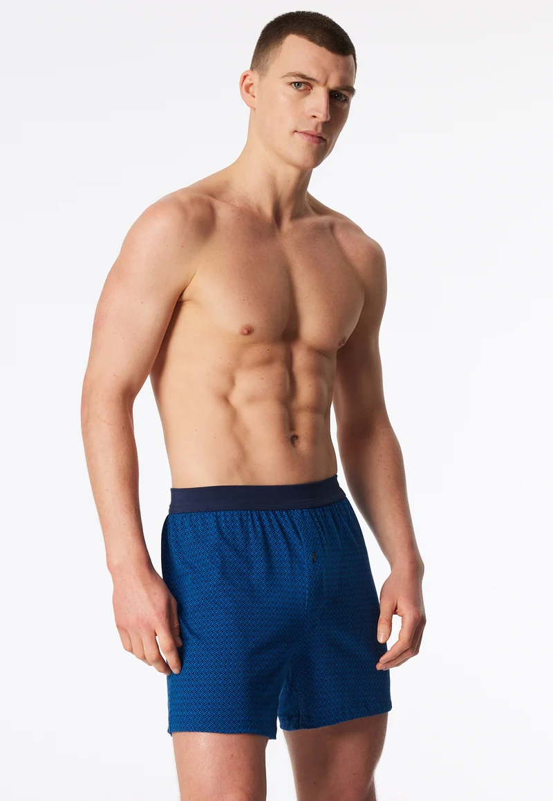 Boxershorts mit Knopfleiste Blau gemustert - Comfort Fit