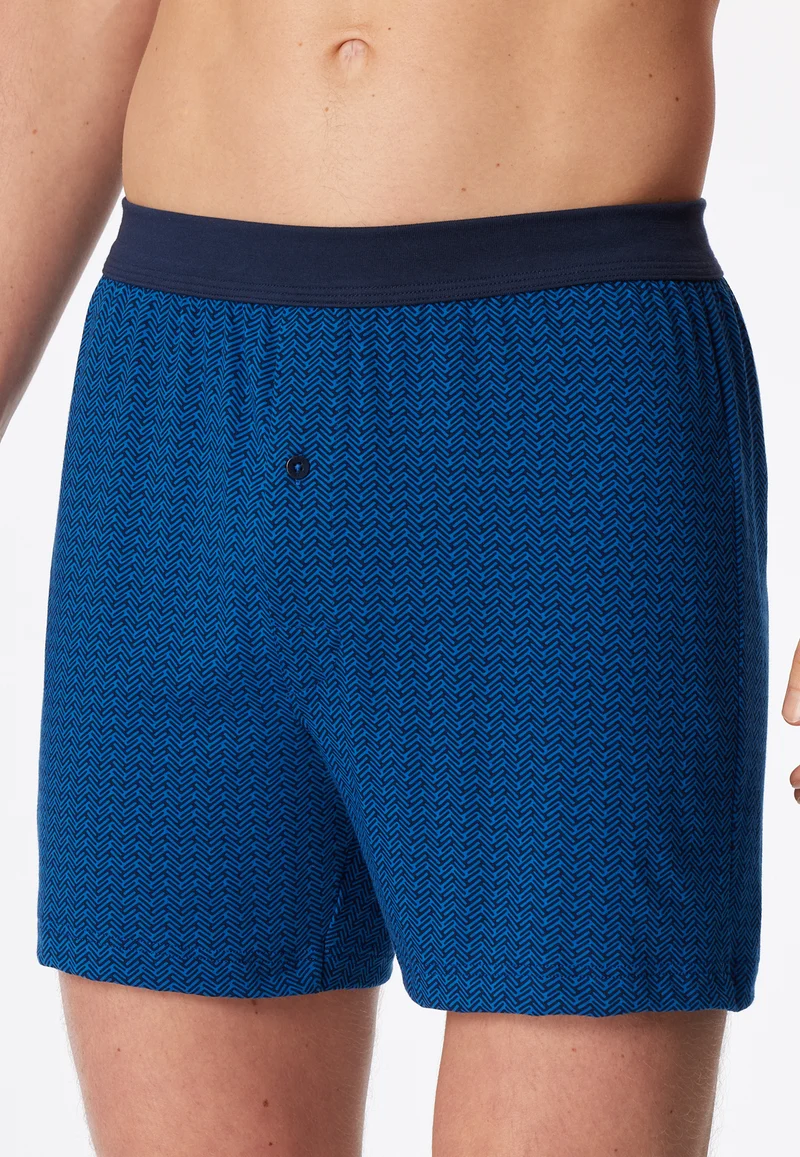 Boxershorts mit Knopfleiste Blau gemustert - Comfort Fit