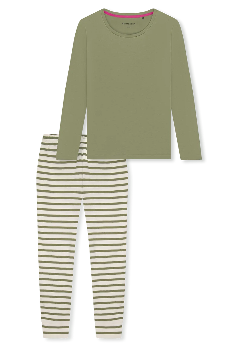 Schlafanzug Khaki/Weiss gestreift - Casual Essentials