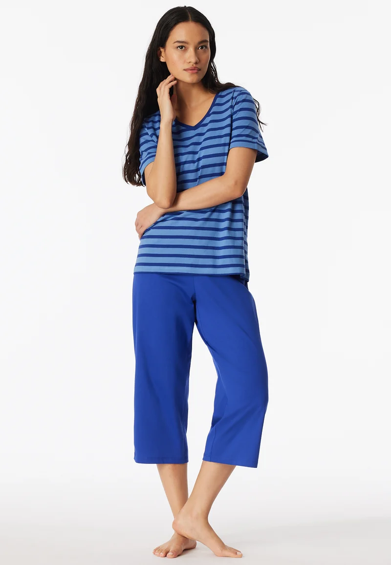 Schlafanzug 3/4-lang Blau gestreift - Casual Essentials