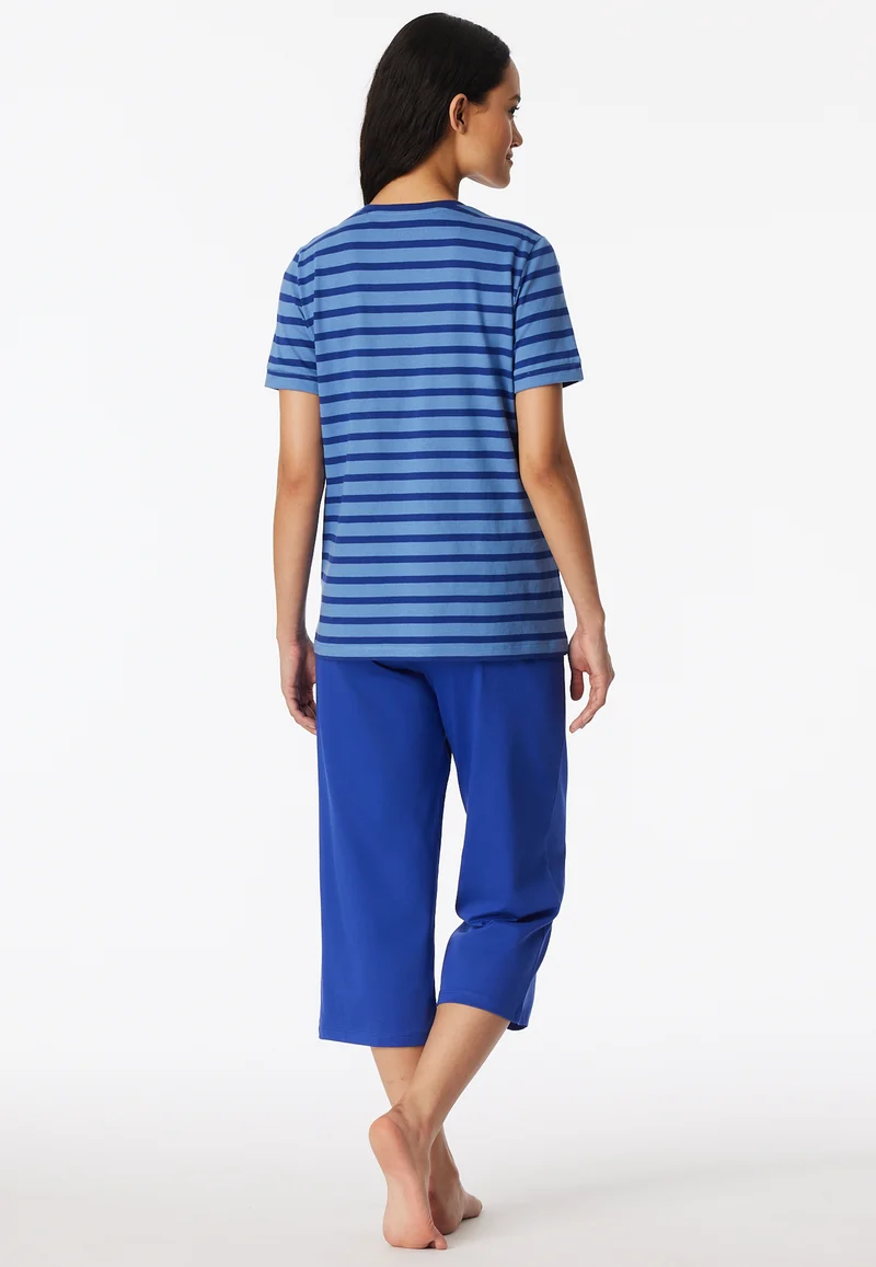 Schlafanzug 3/4-lang Blau gestreift - Casual Essentials