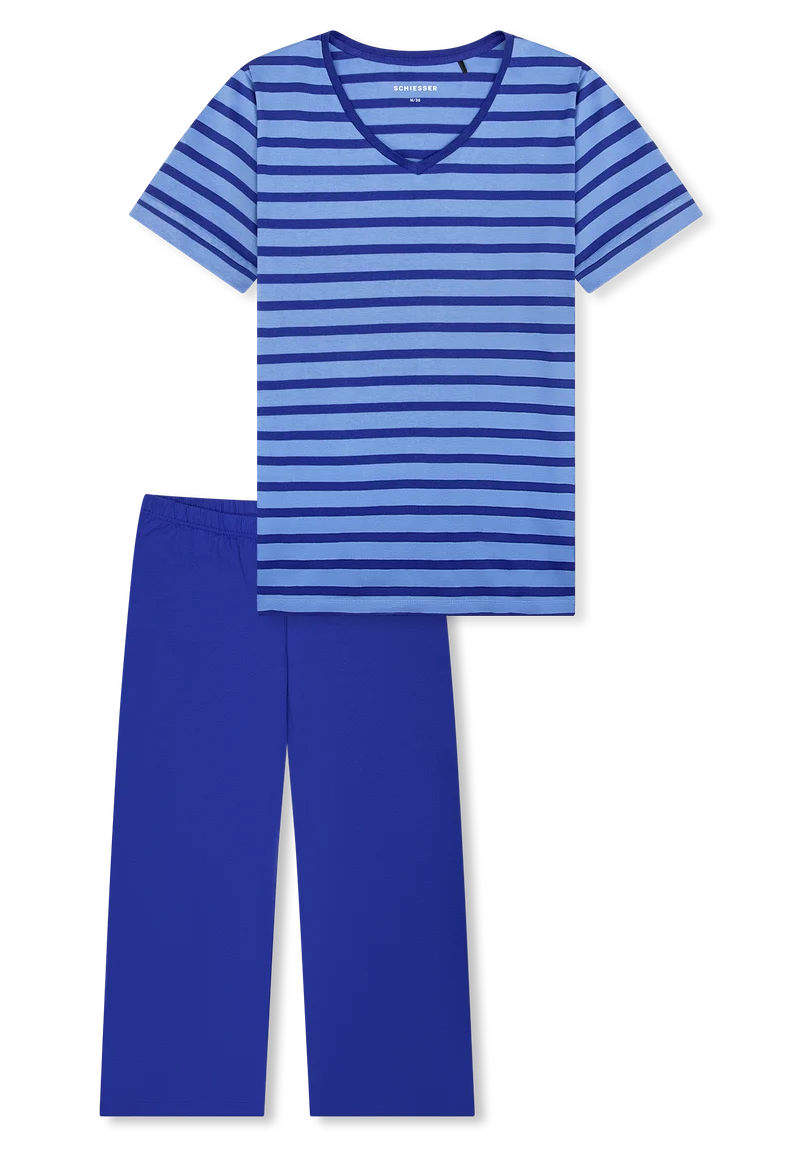 Schlafanzug 3/4-lang Blau gestreift - Casual Essentials