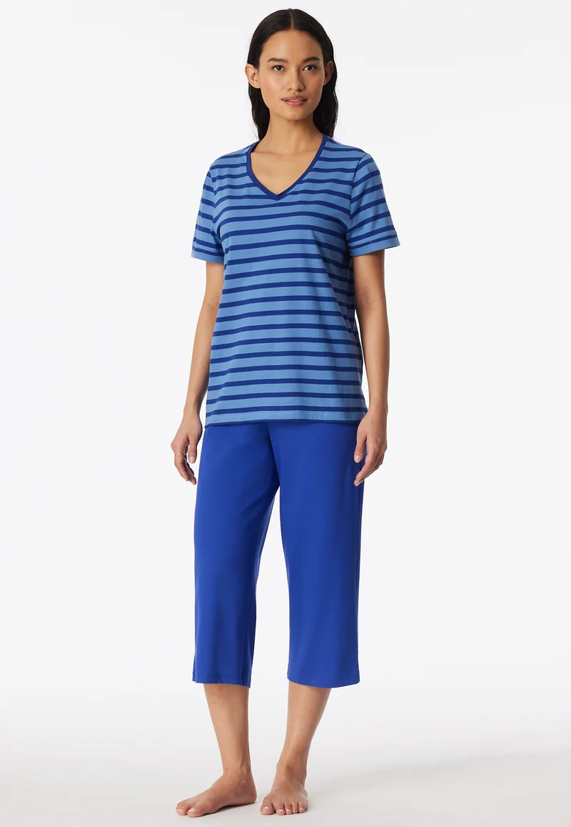Schlafanzug 3/4-lang Blau gestreift - Casual Essentials