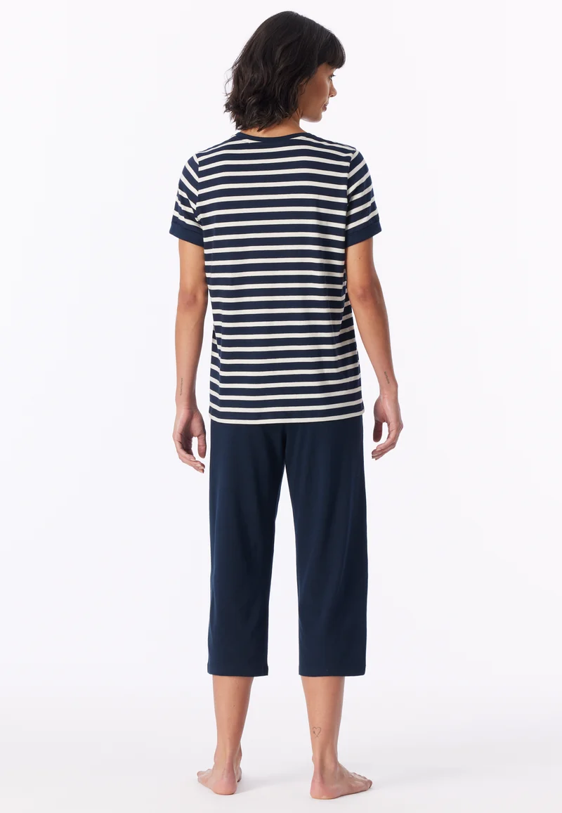 Schlafanzug 3/4-lang Dunkelblau gestreift - Casual Essentials