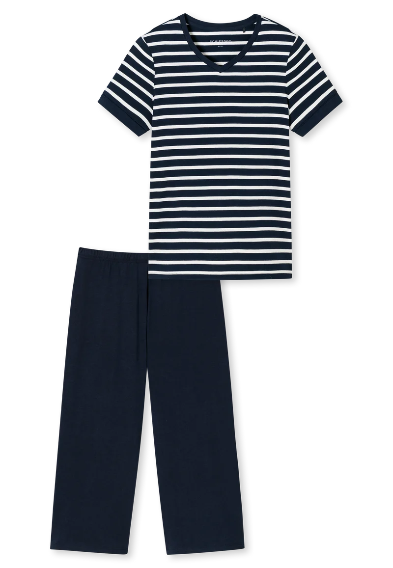 Schlafanzug 3/4-lang Dunkelblau gestreift - Casual Essentials