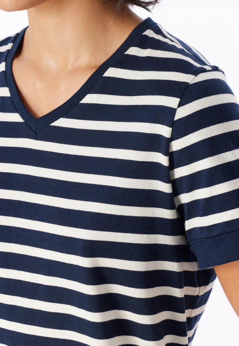 Schlafanzug 3/4-lang Dunkelblau gestreift - Casual Essentials