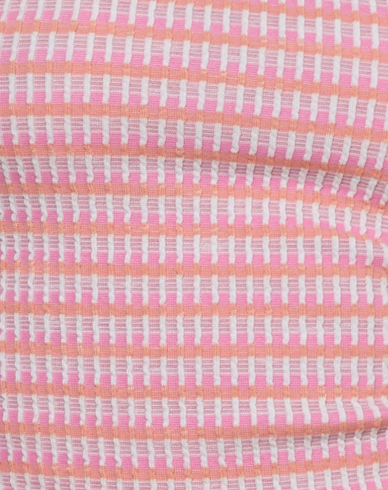 Aviel Top in Textured Rib Stripe Pink