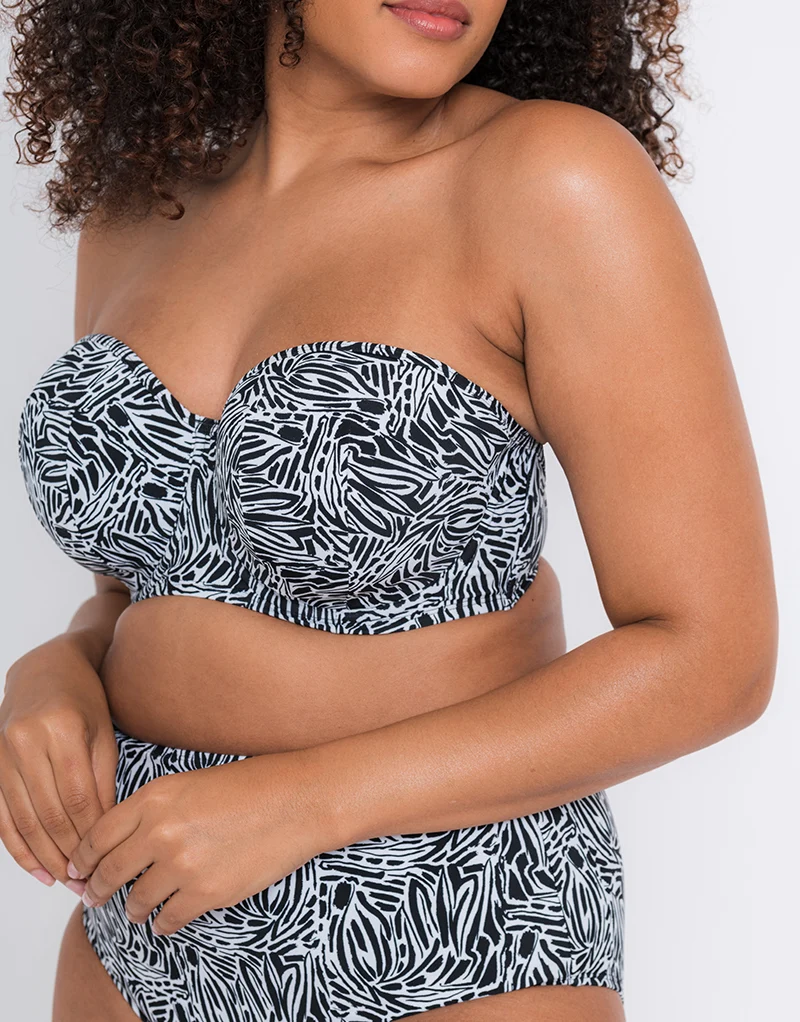 Curvy Kate Sundown Bandeau Strapless Multiway Bikini Top Black Print