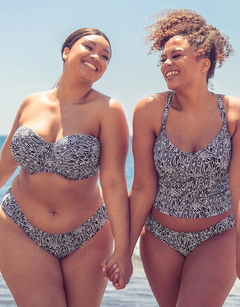 Curvy Kate Sundown Bandeau Strapless Multiway Bikini Top Black Print