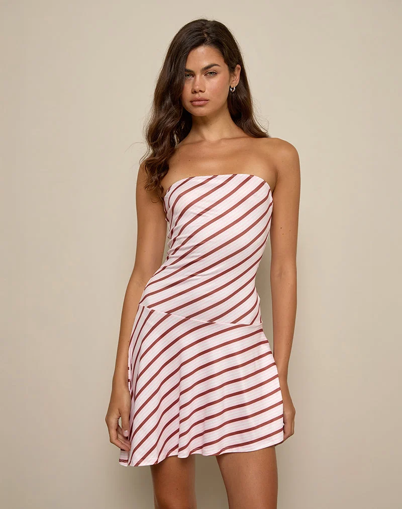 Kagari Mini Dress in Diagonal Stripe Pink (Mini robe à rayures diagonales)
