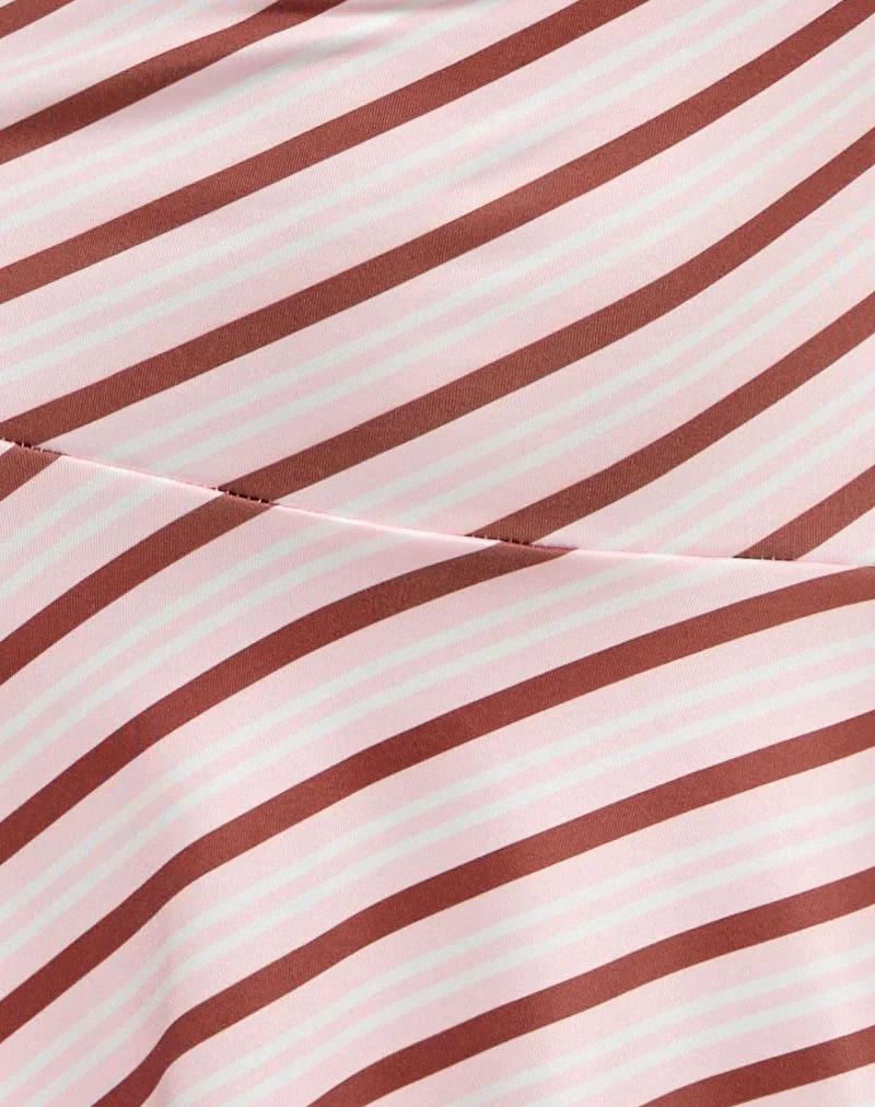 Kagari Mini Dress in Diagonal Stripe Pink (Mini robe à rayures diagonales)