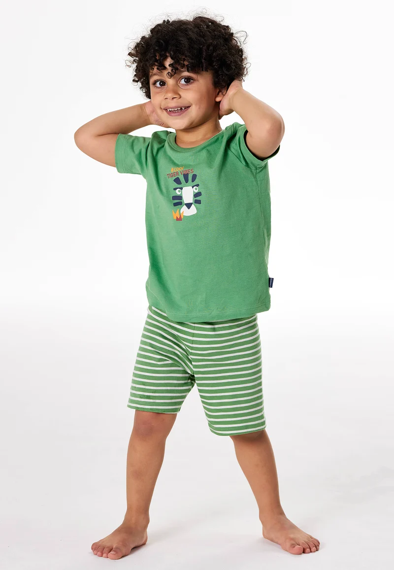 Schlafanzug kurz Grün/Weiss gestreift - Kids Nightwear