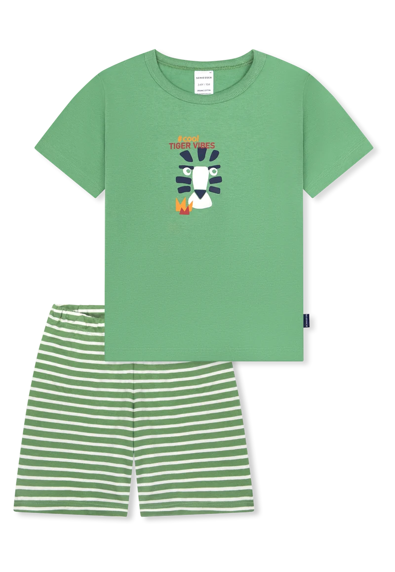 Schlafanzug kurz Grün/Weiss gestreift - Kids Nightwear