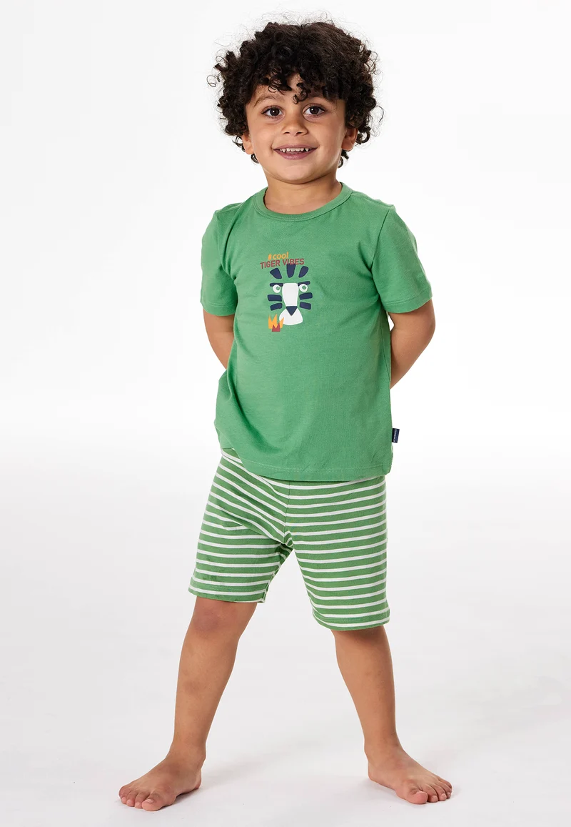 Schlafanzug kurz Grün/Weiss gestreift - Kids Nightwear