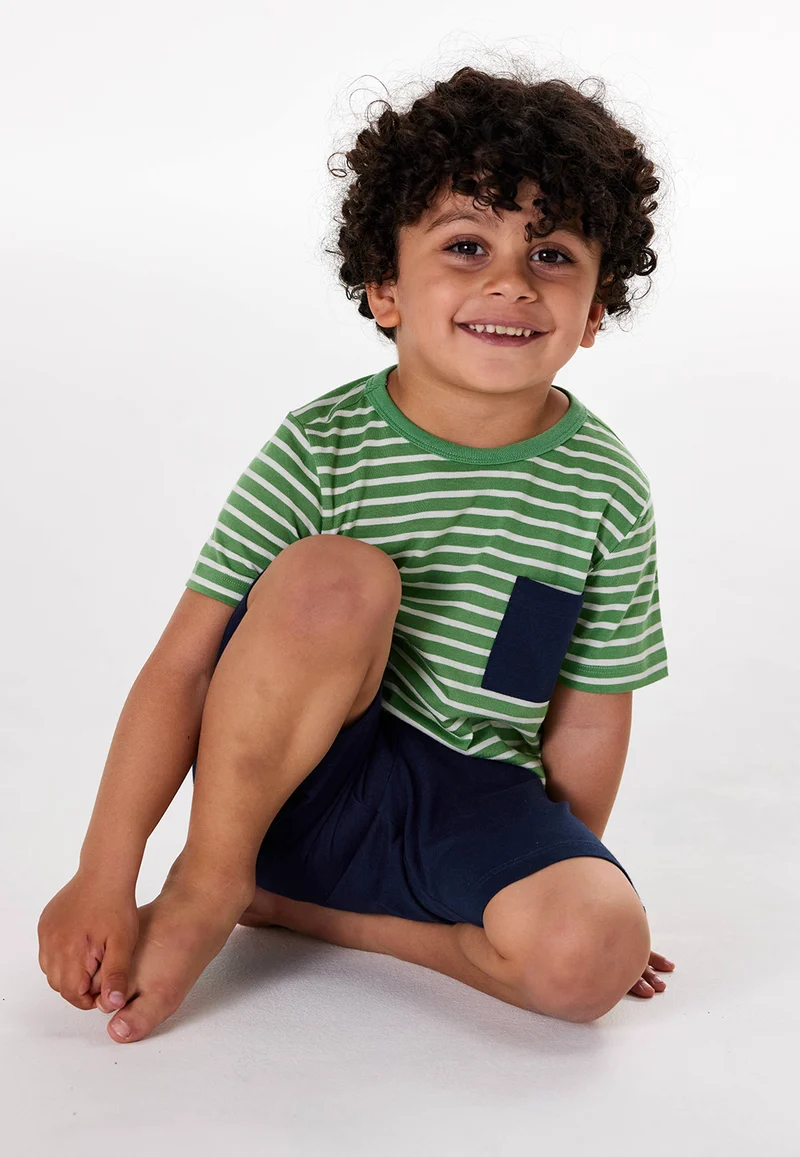 Schlafanzug kurz Grün/Blau gestreift - Kids Nightwear