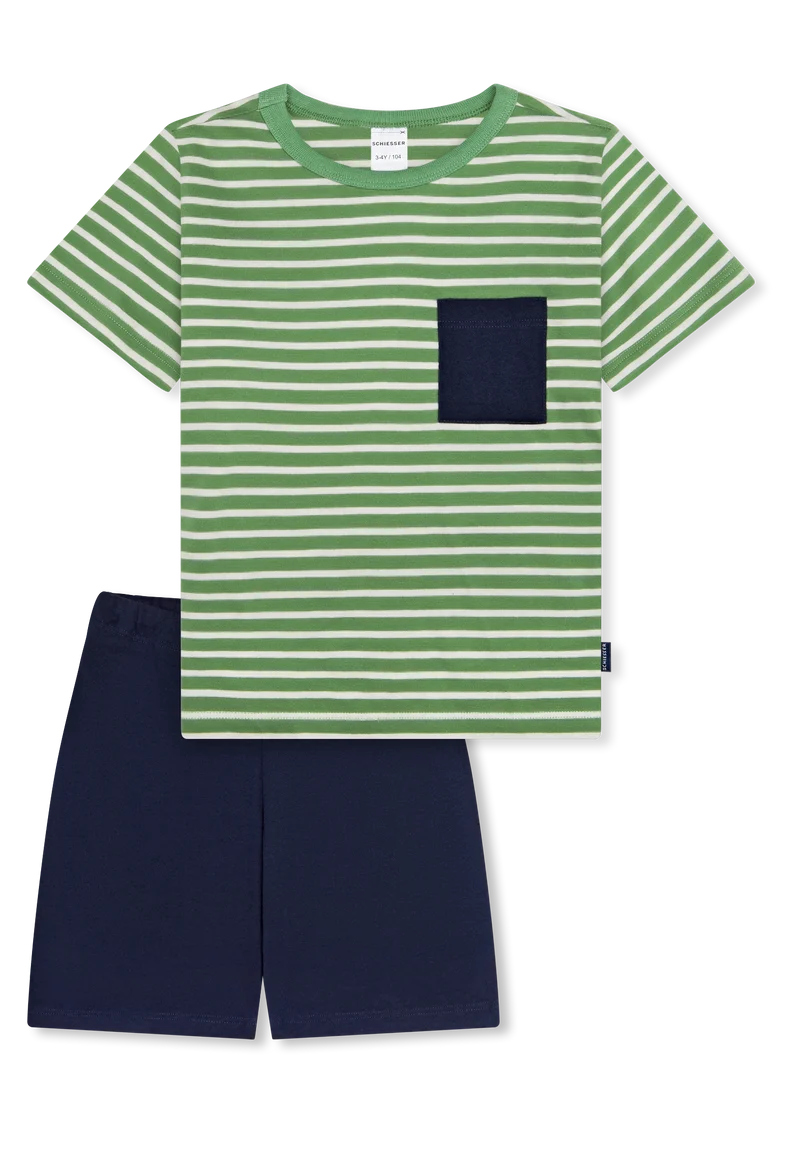 Schlafanzug kurz Grün/Blau gestreift - Kids Nightwear