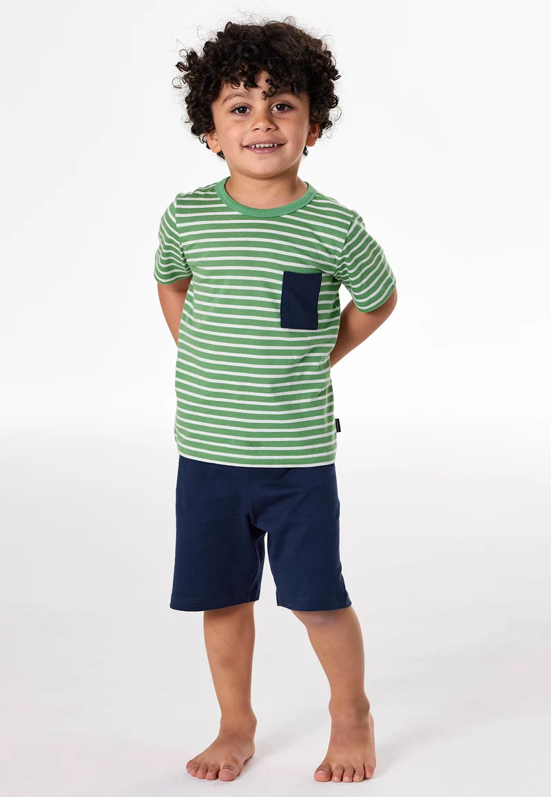 Schlafanzug kurz Grün/Blau gestreift - Kids Nightwear