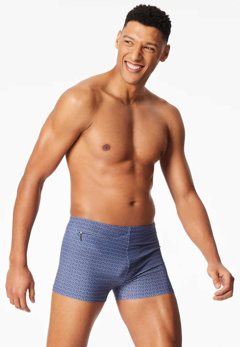 Badehose mit Reißverschlusstasche Blau gemustert - Aqua