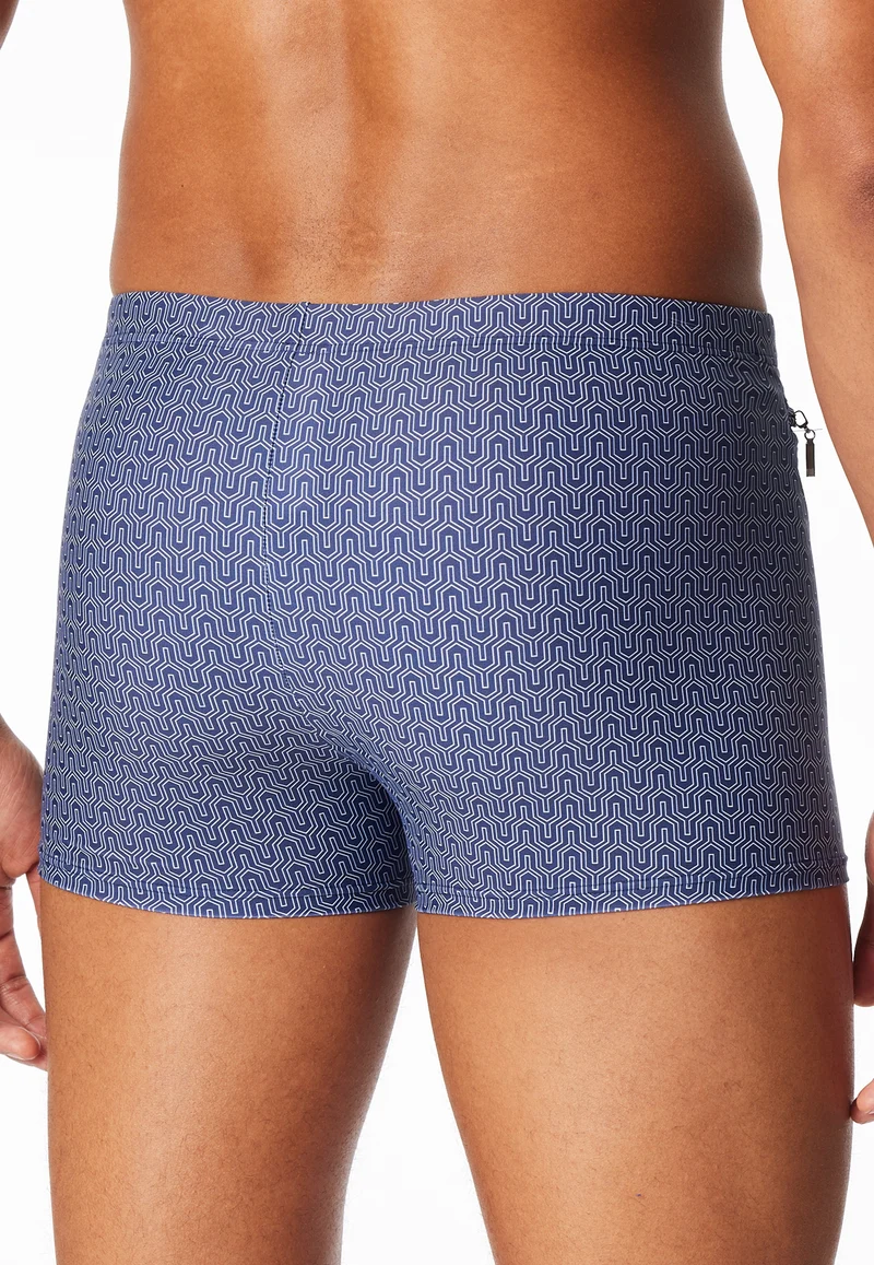 Badehose mit Reißverschlusstasche Blau gemustert - Aqua