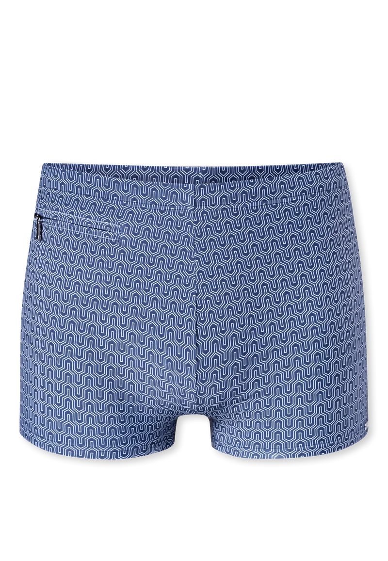 Badehose mit Reißverschlusstasche Blau gemustert - Aqua
