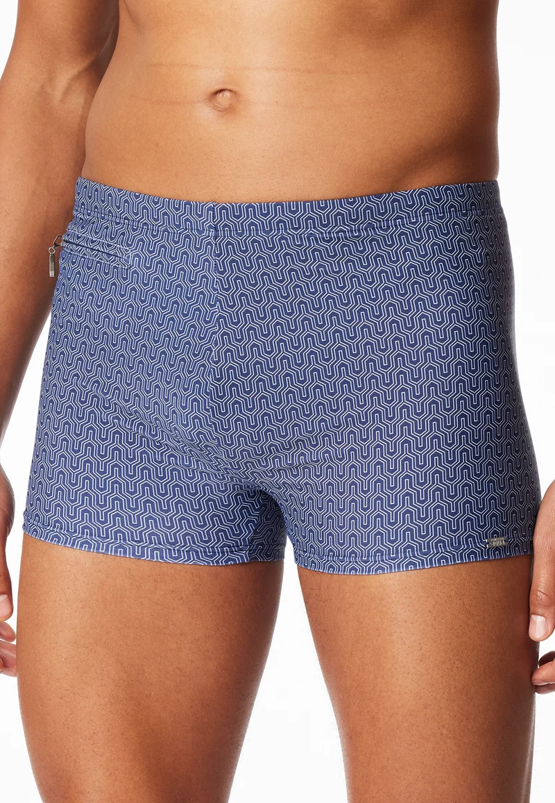 Badehose mit Reißverschlusstasche Blau gemustert - Aqua