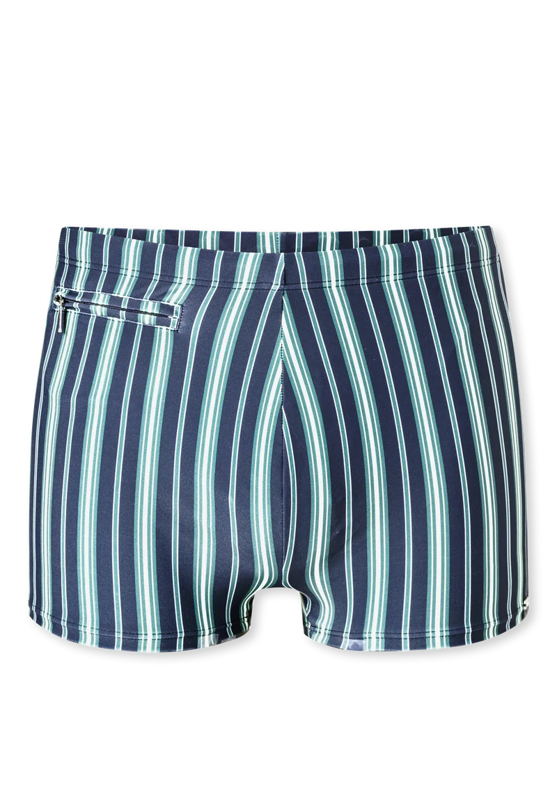 Badehose mit Reißverschlusstasche Blau gestreift - Aqua