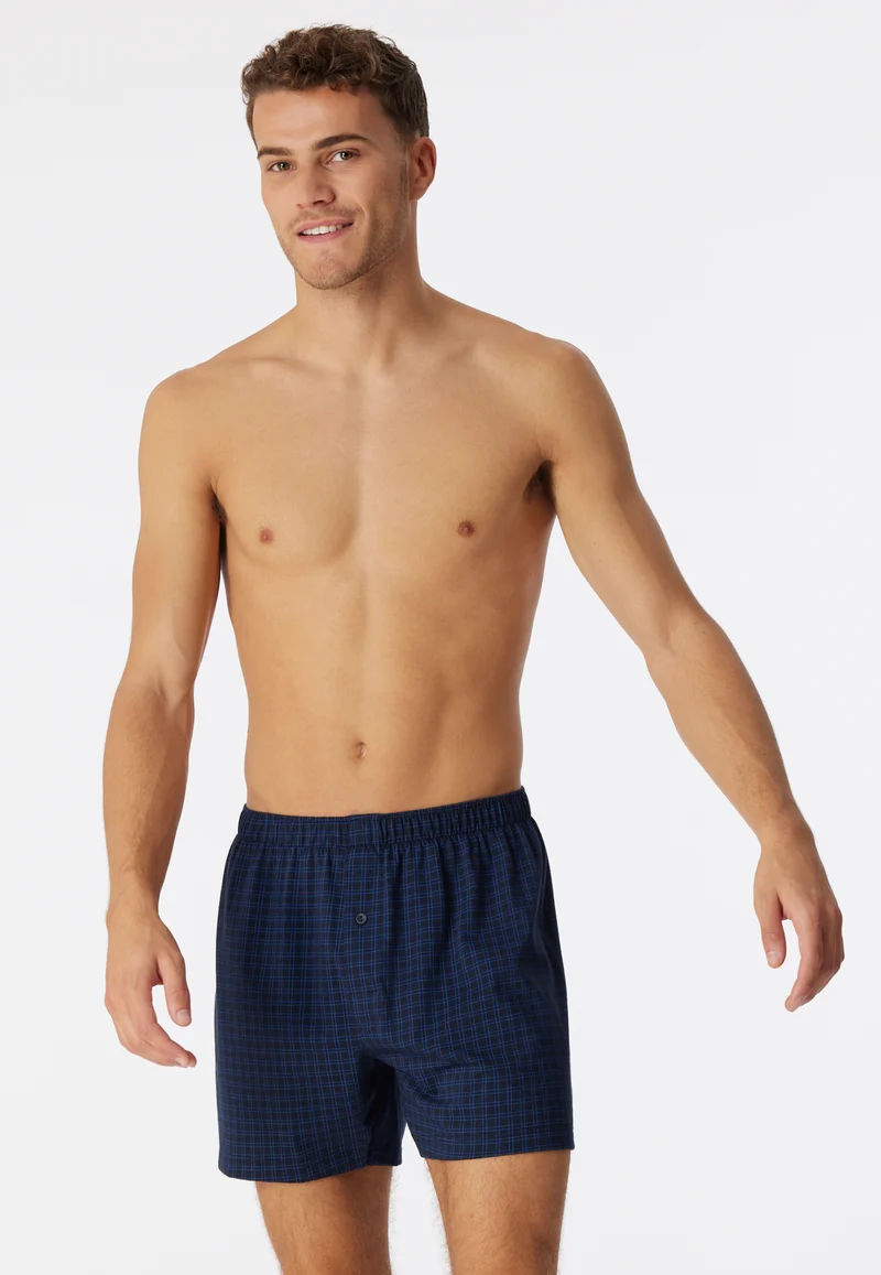 Boxershorts mit Knopfleiste Dunkelblau kariert - Cotton Casuals