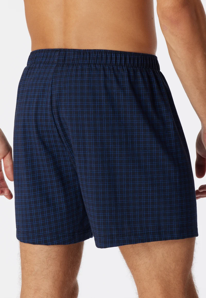 Boxershorts mit Knopfleiste Dunkelblau kariert - Cotton Casuals