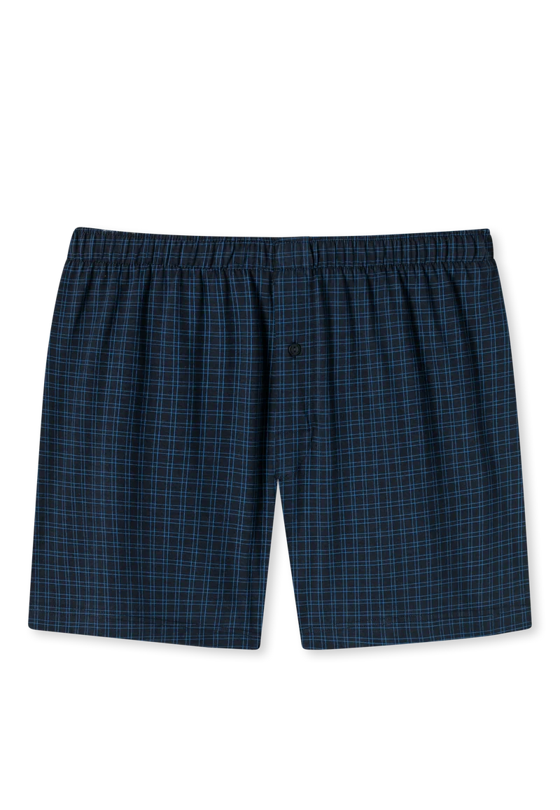 Boxershorts mit Knopfleiste Dunkelblau kariert - Cotton Casuals