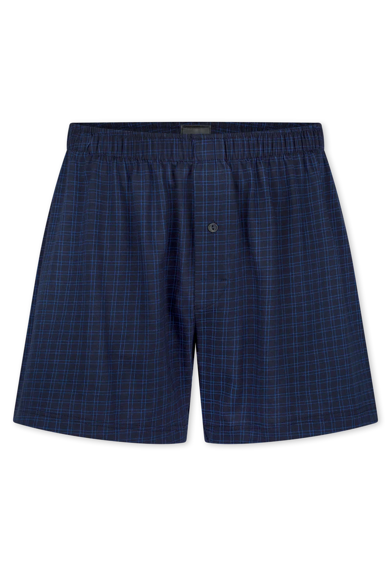 Boxershorts mit Knopfleiste Dunkelblau kariert - Cotton Casuals