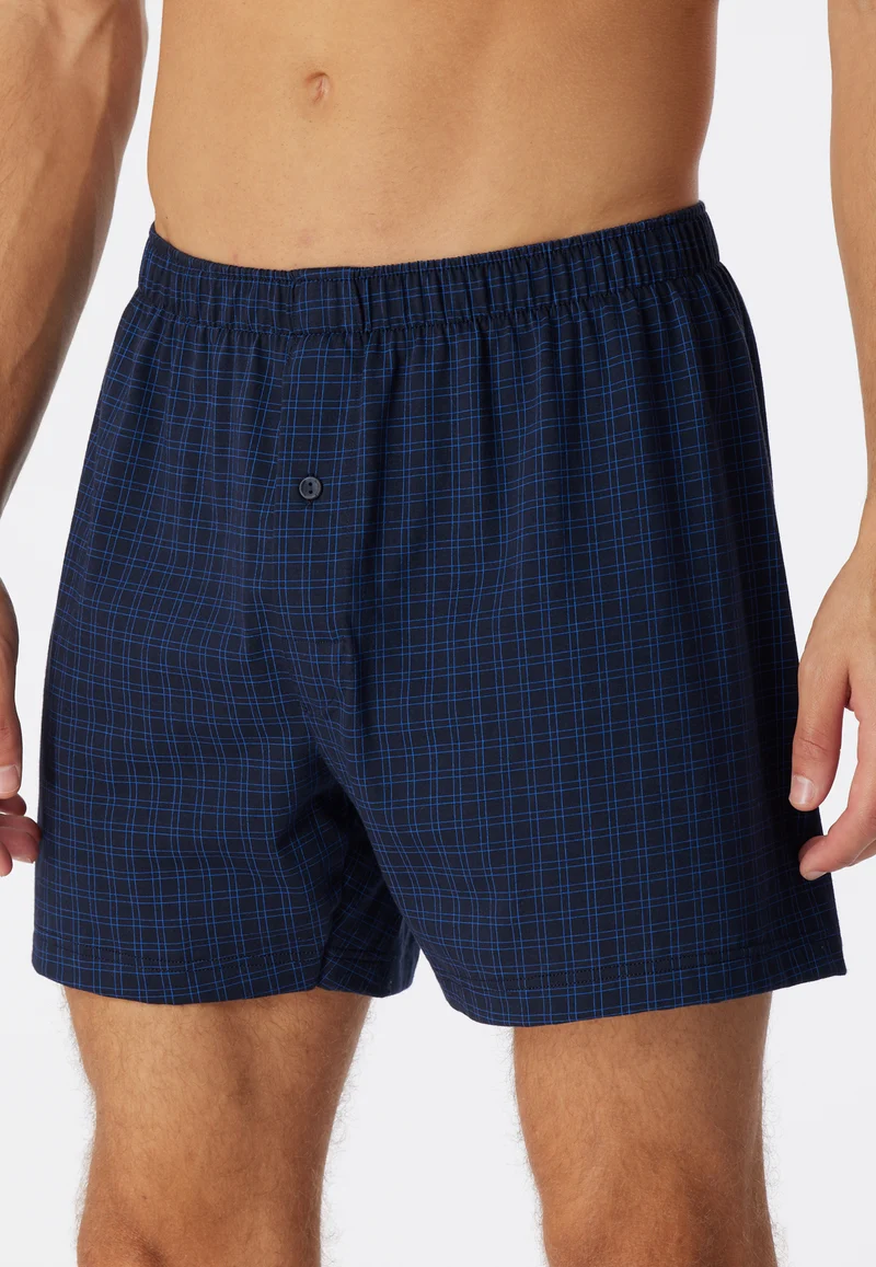 Boxershorts mit Knopfleiste Dunkelblau kariert - Cotton Casuals