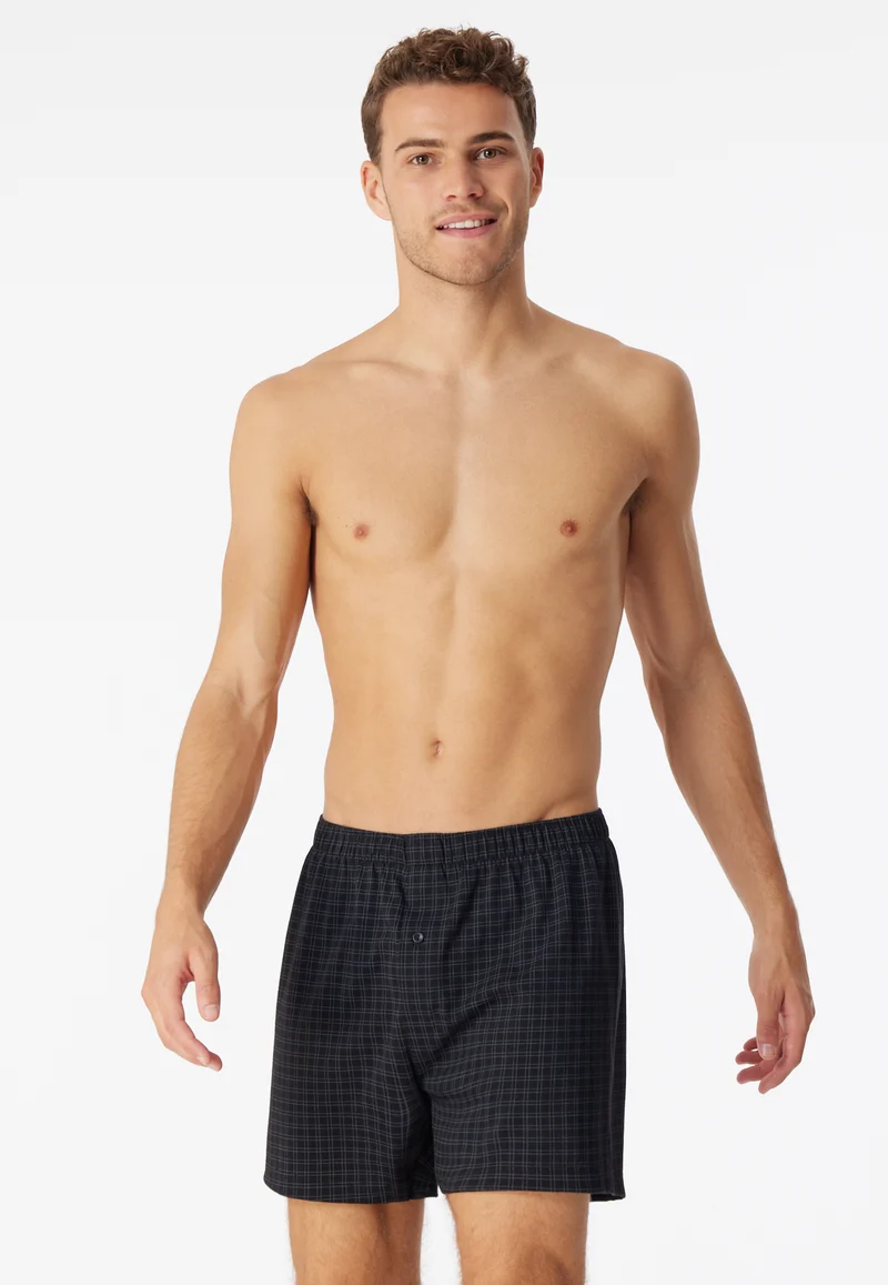 Boxershorts mit Knopfleiste Schwarz kariert - Cotton Casuals