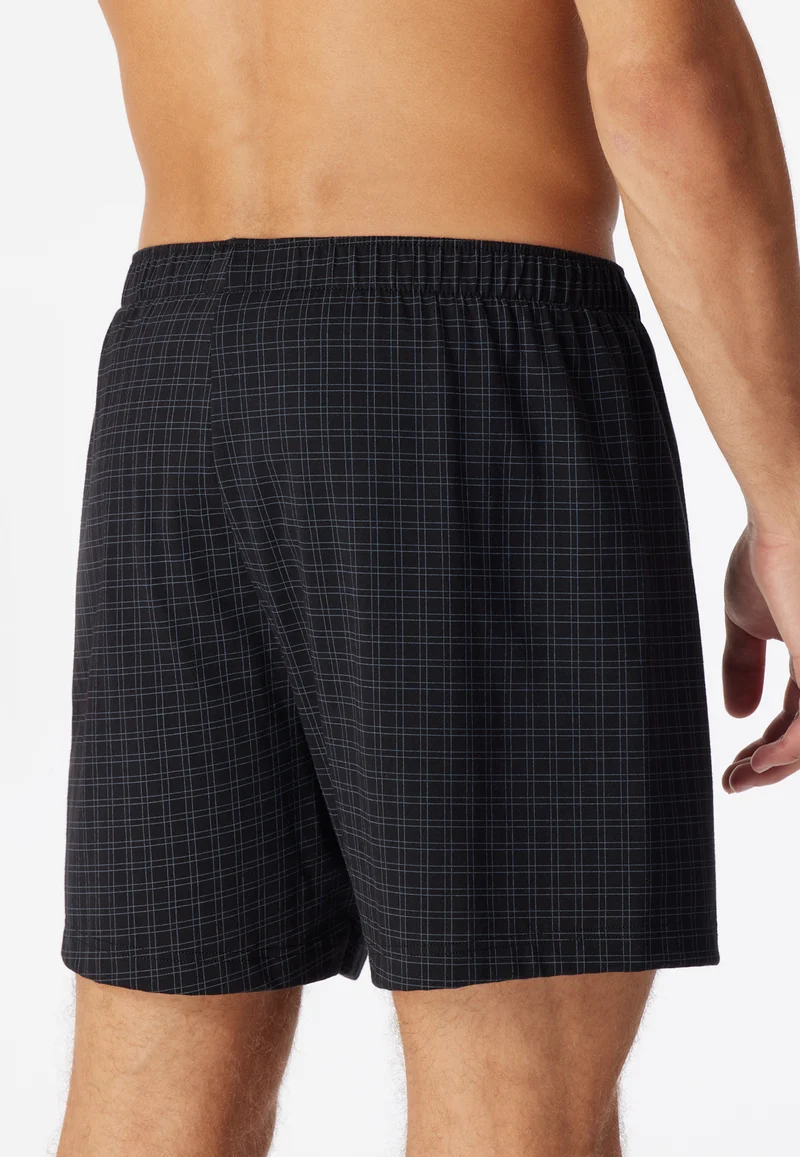 Boxershorts mit Knopfleiste Schwarz kariert - Cotton Casuals