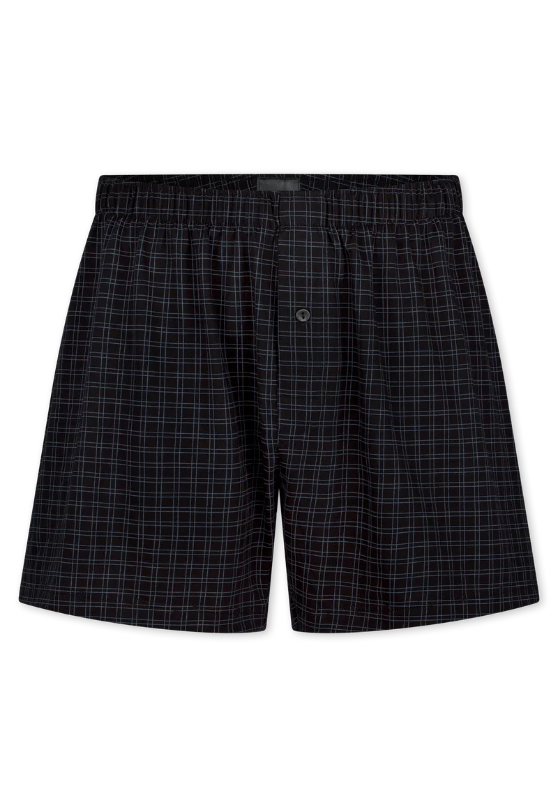 Boxershorts mit Knopfleiste Schwarz kariert - Cotton Casuals