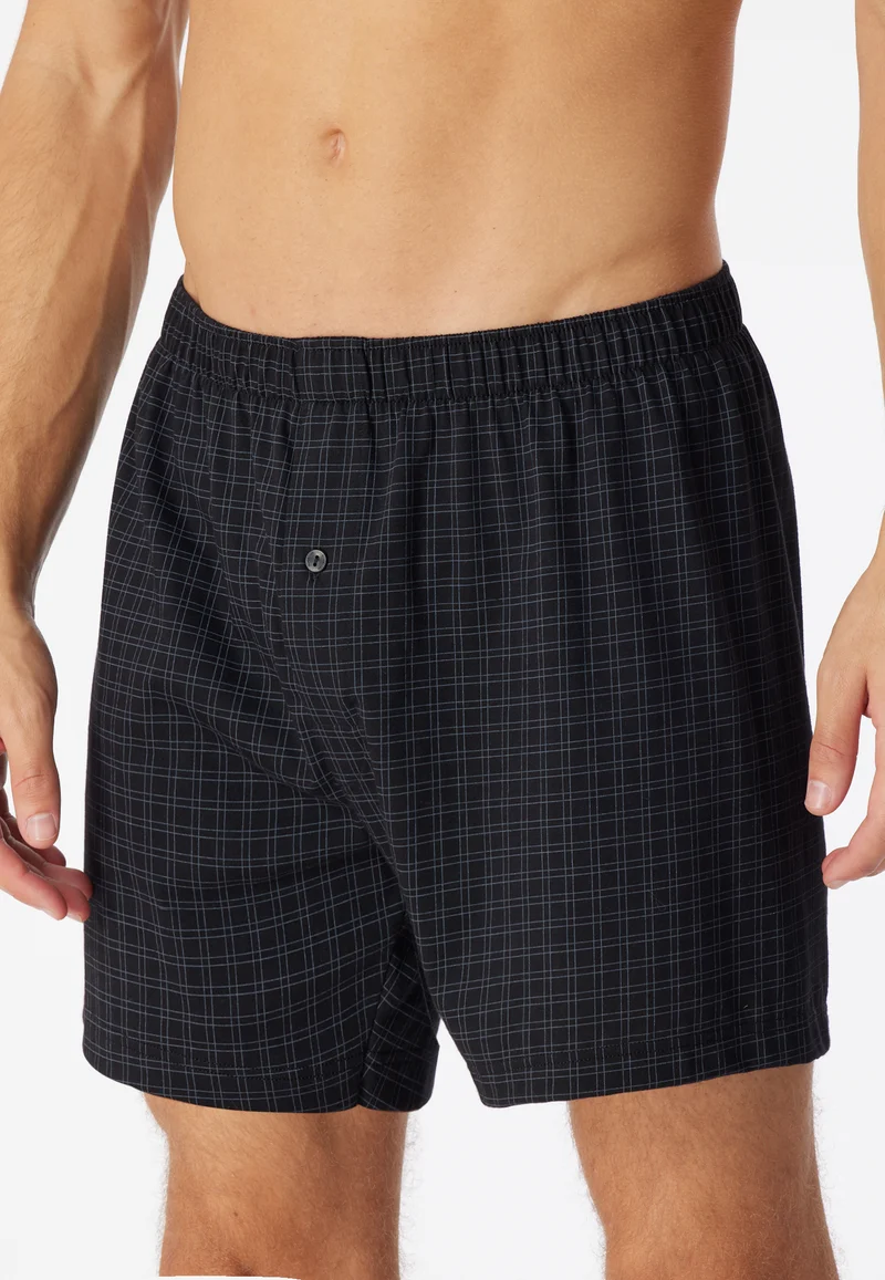 Boxershorts mit Knopfleiste Schwarz kariert - Cotton Casuals