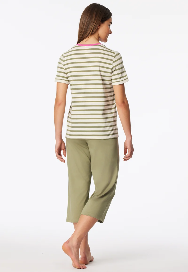 Schlafanzug 3/4-lang Khaki/Weiss gestreift - Casual Essentials