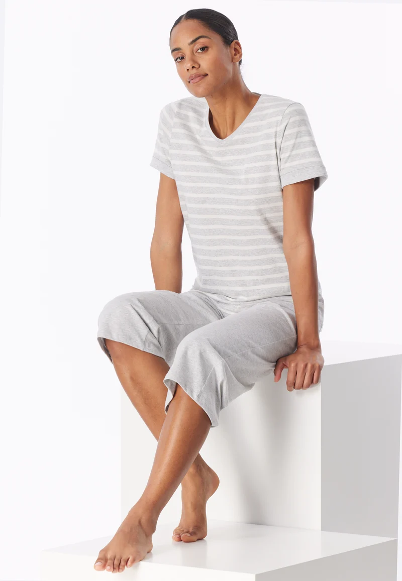 Schlafanzug 3/4-lang Grau gestreift - Casual Essentials