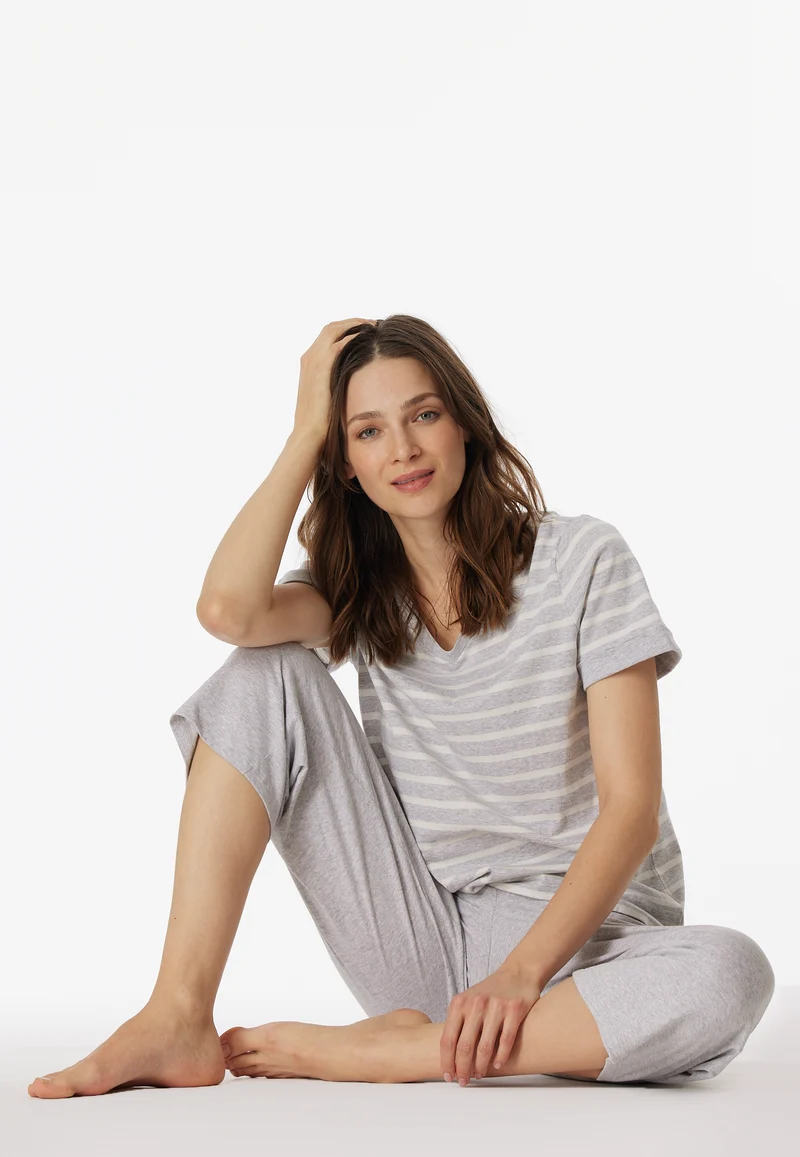Schlafanzug 3/4-lang Grau gestreift - Casual Essentials