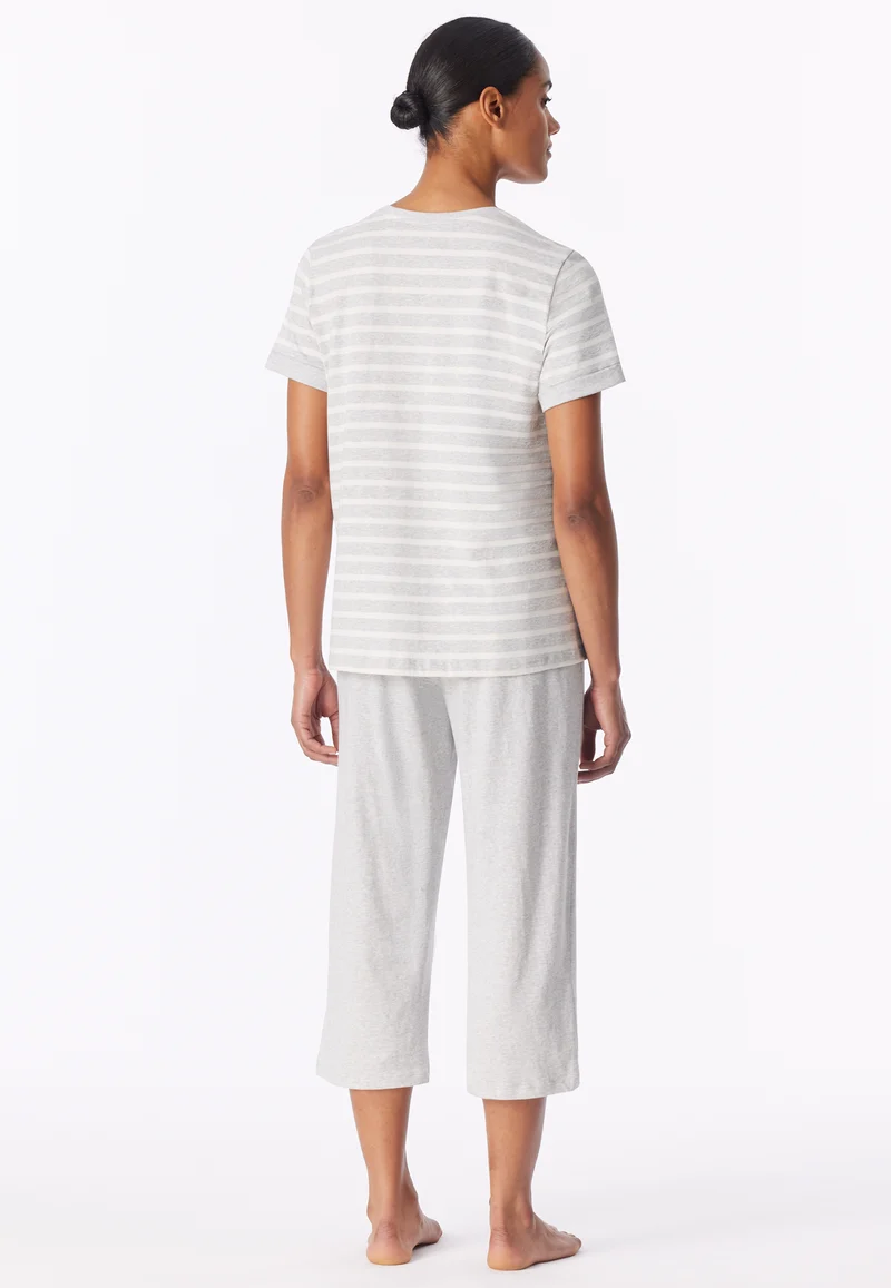 Schlafanzug 3/4-lang Grau gestreift - Casual Essentials