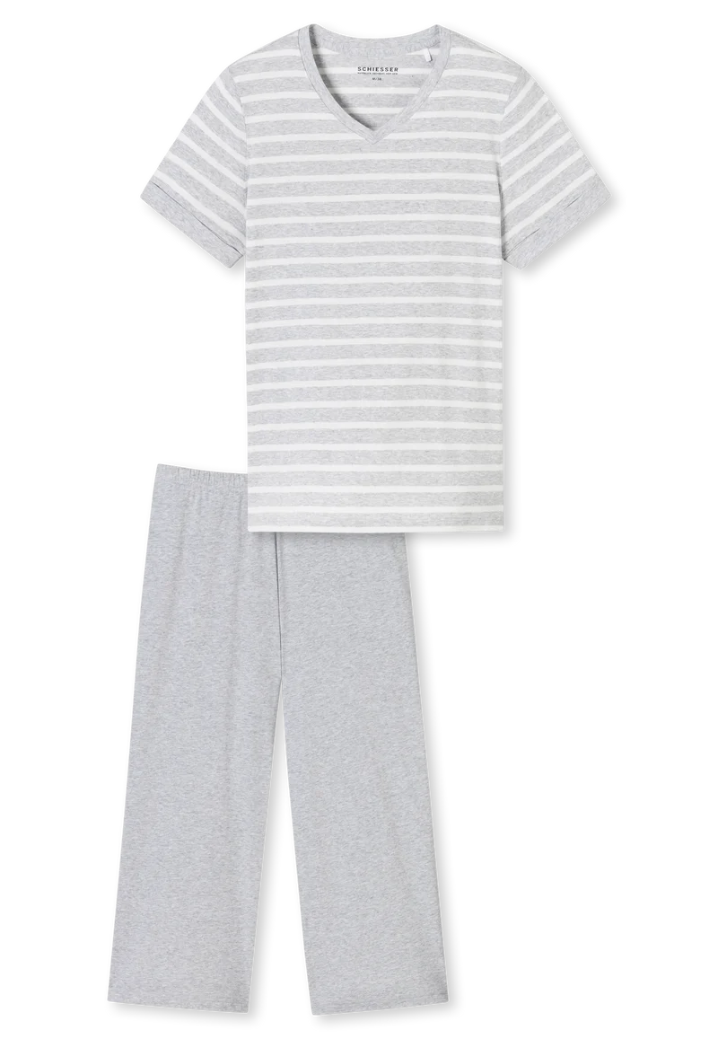 Schlafanzug 3/4-lang Grau gestreift - Casual Essentials