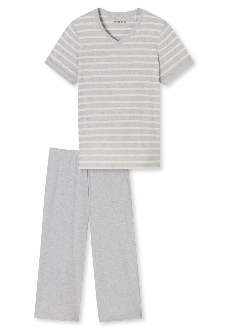 Schlafanzug 3/4-lang Grau gestreift - Casual Essentials