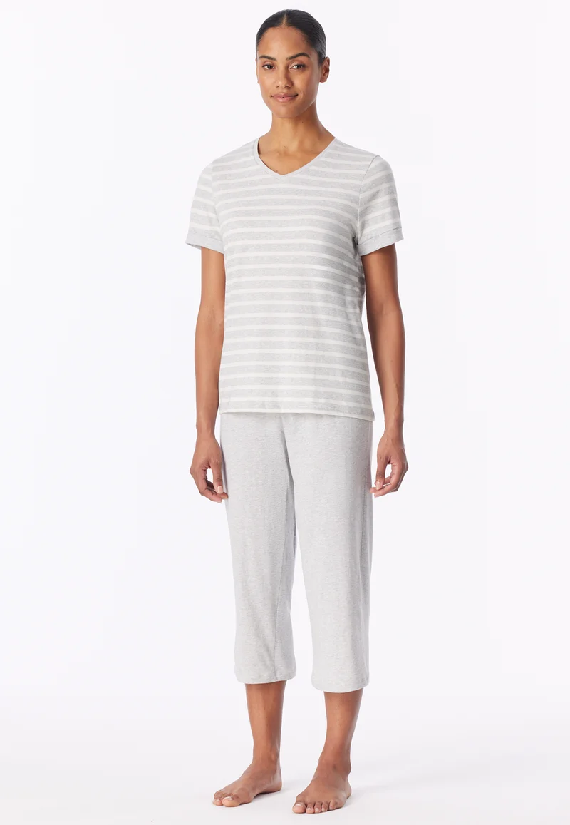 Schlafanzug 3/4-lang Grau gestreift - Casual Essentials