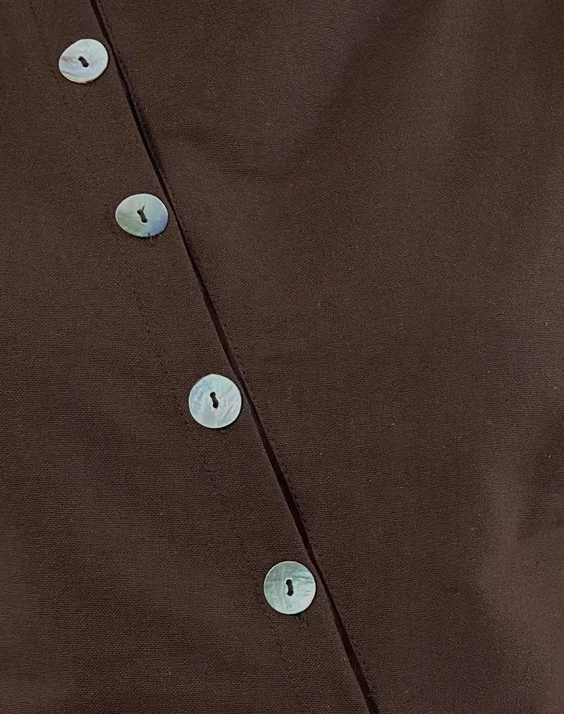 Vonne - Top à boutons asymétriques - Brun chocolat