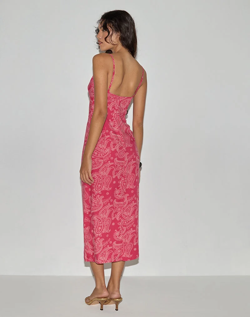 Sastra Midi Dress in Retro Paisley Pink