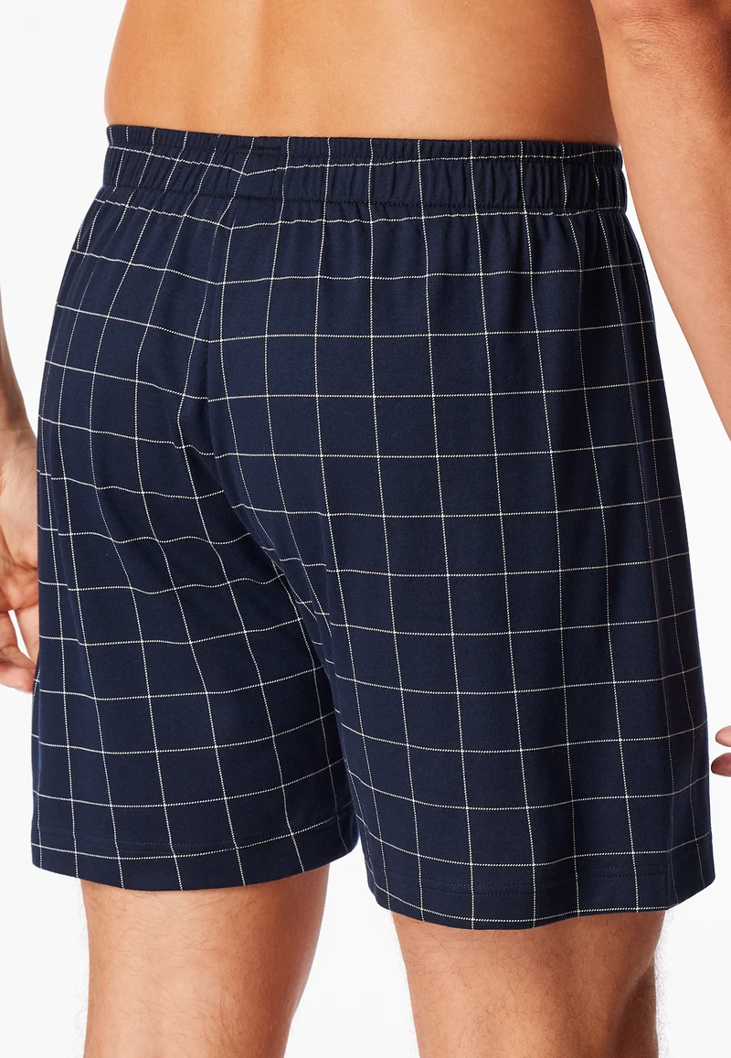 Boxershorts mit Knopfleiste Dunkelblau kariert - Fine Interlock