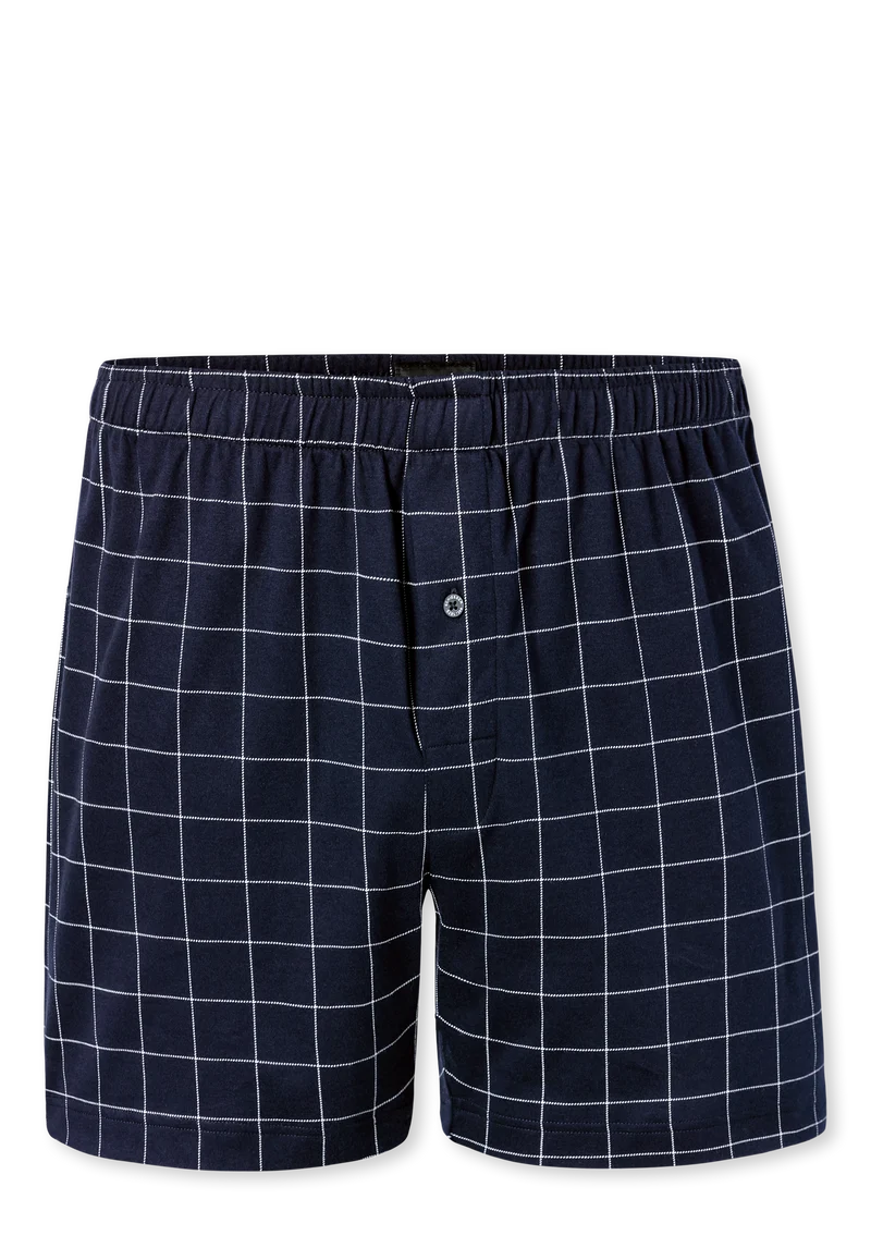 Boxershorts mit Knopfleiste Dunkelblau kariert - Fine Interlock