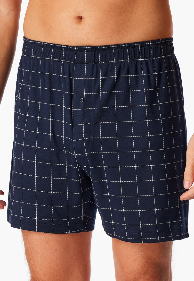 Boxershorts mit Knopfleiste Dunkelblau kariert - Fine Interlock