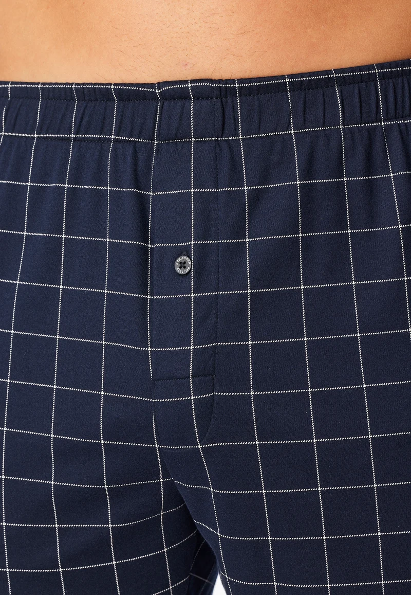 Boxershorts mit Knopfleiste Dunkelblau kariert - Fine Interlock